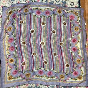 Floral Stripe Scarf with Multicolor Blooms